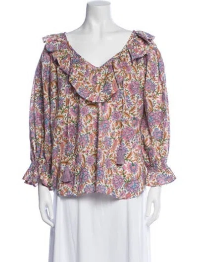 Pre-owned Mille Floral Print V-neck Top In Multicolor