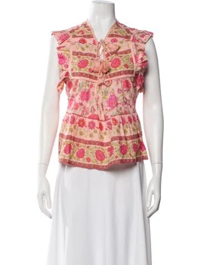 Pre-owned Mille Floral Print V-neck Top In Pink