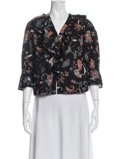 Pre-owned Mille Floral Print V-neck Top In White