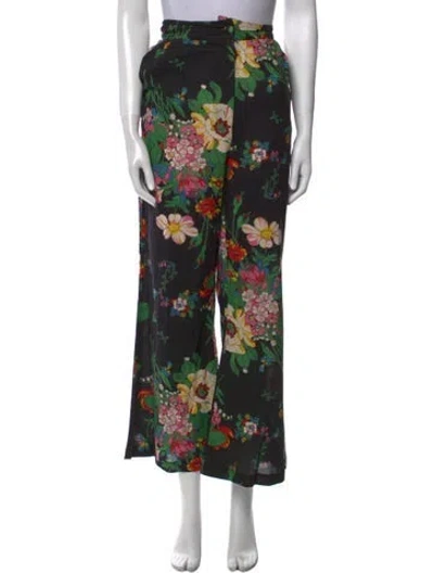 Pre-owned Mille Floral Print Wide Leg Pants In Black