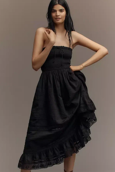 Mille Florence Strapless Smocked Midi Dress In Black