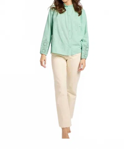 Mille Francesca Classic Florian Blouse Top In Pistachio Eyelet In Gray