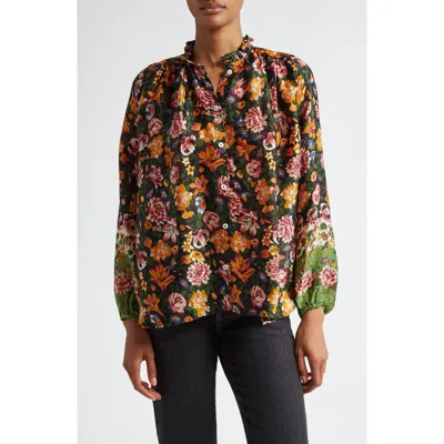 Mille Francesca High Neck Cotton Blouse In Secret Garden