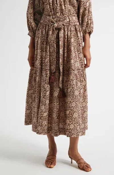 Mille Franoise Floral Stripe Cotton Skirt In Cocoa Floral