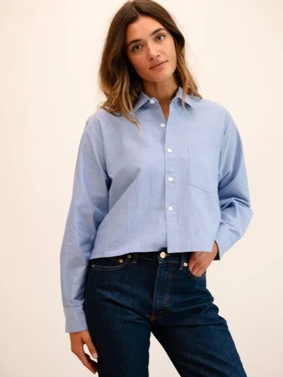 Mille Gia Button Down Top In Blue Oxford