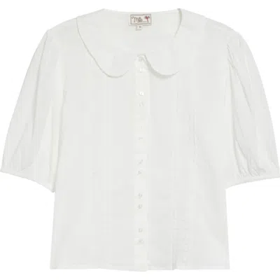 Mille Harriet Lace Detail Elbow Sleeve Cotton Button-up Shirt In White