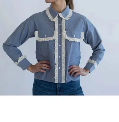 Mille Irene Cotton Top In Chambray & Lace In Blue