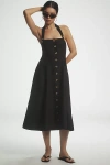 Mille Isla Linen Halter Square-neck Button-front Midi Dress In Black