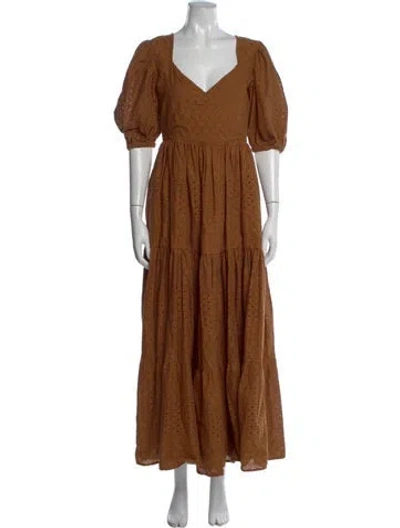 Pre-owned Mille Lace Pattern Long Dress In Brown