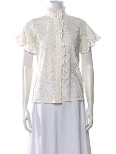 Pre-owned Mille Lace Pattern Short Sleeve Top In White