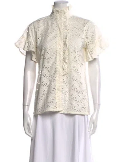 Pre-owned Mille Lace Pattern Short Sleeve Top In White