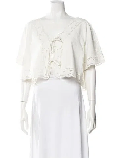 Pre-owned Mille Lace Pattern V-neck Top W/ Tags In White