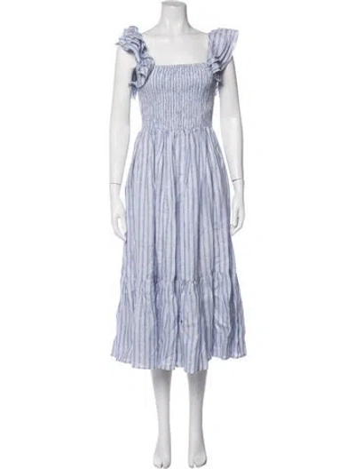 Pre-owned Mille Linen Midi Length Dress In Blue