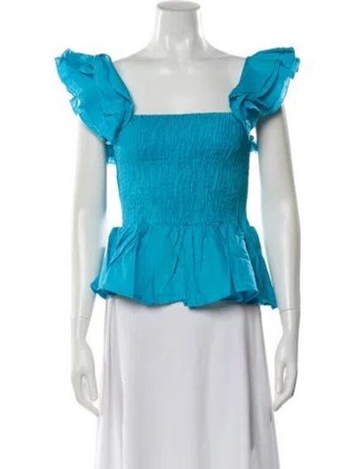Pre-owned Mille Linen Square Neckline Blouse W/ Tags In Blue