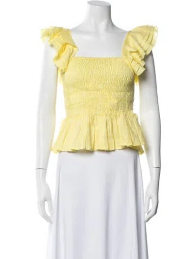 Pre-owned Mille Linen Square Neckline Top In Blue