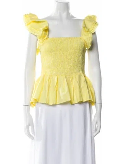 Pre-owned Mille Linen Square Neckline Top W/ Tags In Yellow