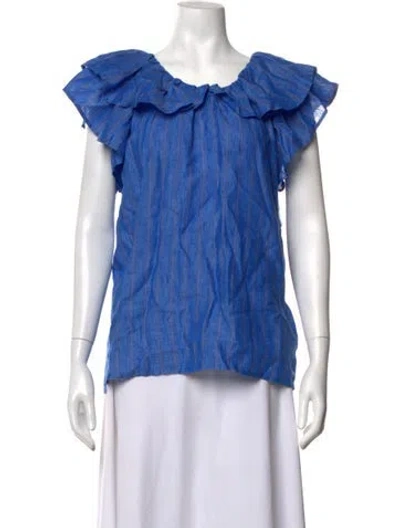Pre-owned Mille Linen Striped Top In Blue