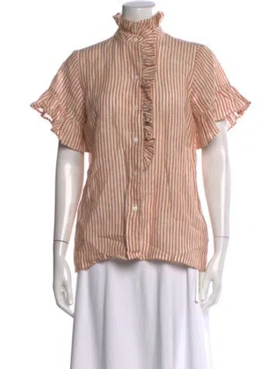 Pre-owned Mille Linen Striped Top In Brown