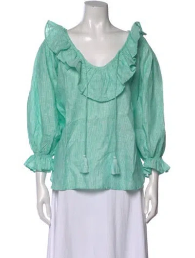 Pre-owned Mille Linen Striped Top In Green