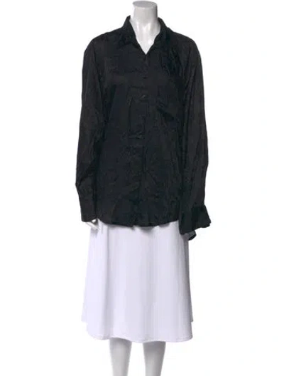 Pre-owned Mille Long Sleeve Button-up Top W/ Tags In Black