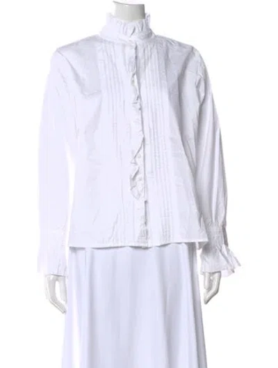Pre-owned Mille Long Sleeve Button-up Top In White