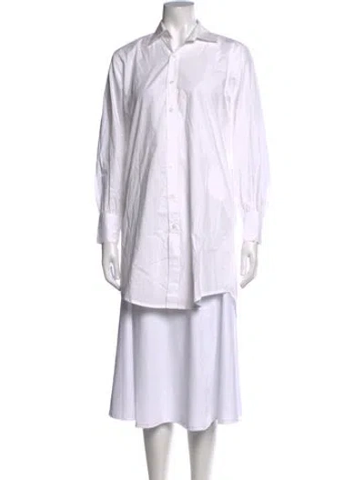 Pre-owned Mille Long Sleeve Button-up Top In White