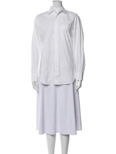 Pre-owned Mille Long Sleeve Button-up Top In White