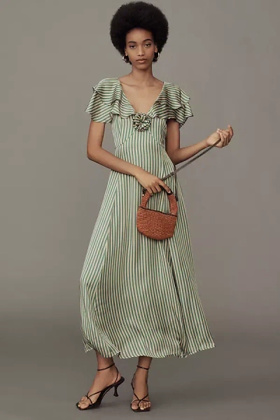 Mille Lucie Flutter-sleeve V-neck Midi Dress In Multicolor