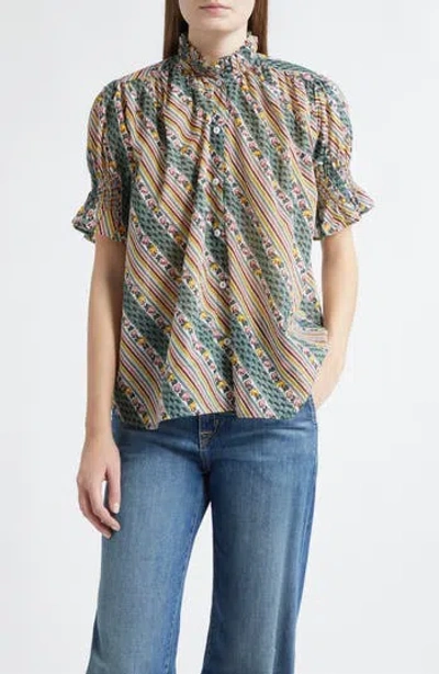 Mille Marnie Floral Ruffle Top In Rose Stripe