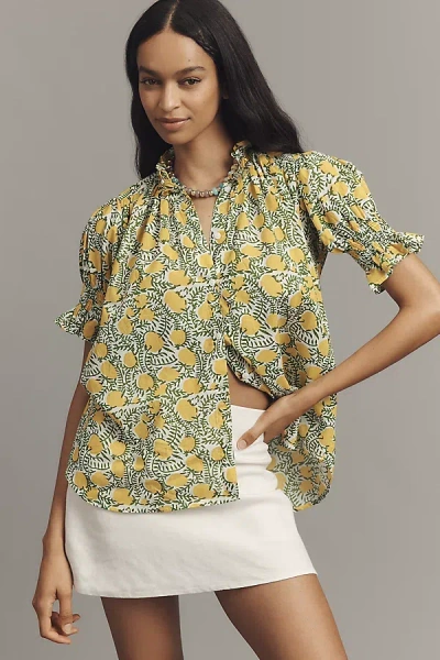 Mille Marnie Short-sleeve Buttondown Shirt In Yellow