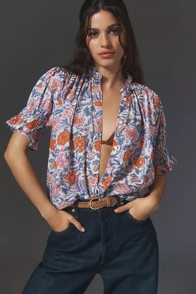 Mille Marnie Short-sleeve Buttondown Shirt In Blue