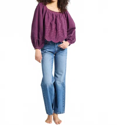 Mille Maureen Billowy Sleeves Top In Plum Eyelet In Purple