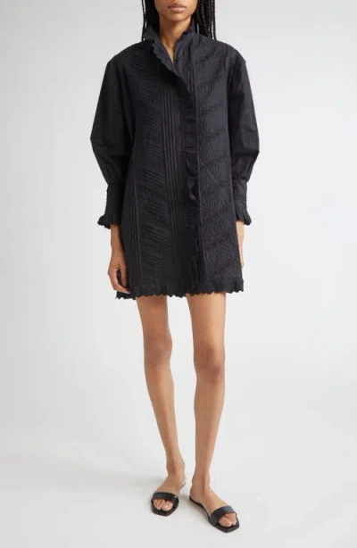 Mille Mika Pintuck Lace Long Sleeve Dress In Black