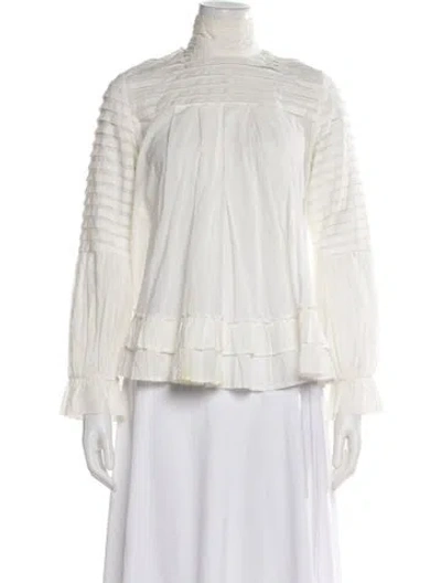 Pre-owned Mille Mock Neck Long Sleeve Blouse In White