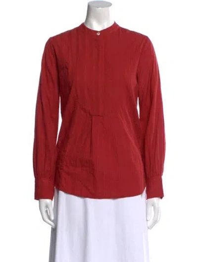 Pre-owned Mille Mock Neck Long Sleeve Button-up Top In Red