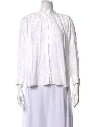 Pre-owned Mille Mock Neck Three-quarter Sleeve Button-up Top In White