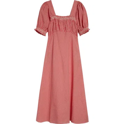 Mille Nicolette Gingham Puff Sleeve Cotton Sundress In Red Gingham
