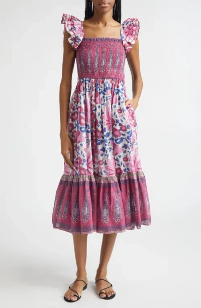 Mille Olympia Smocked Midi Dress In Multi
