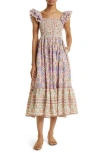 Mille Olympia Smocked Midi Dress In Avignon Floral