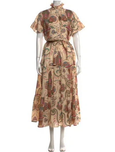 Pre-owned Mille Paisley Print Long Dress In Neutrals
