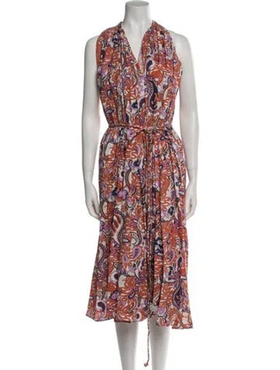 Pre-owned Mille Paisley Print Long Dress In Orange