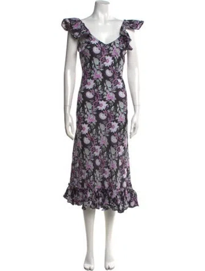 Pre-owned Mille Paisley Print Midi Length Dress In Black
