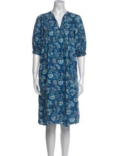 Pre-owned Mille Paisley Print Midi Length Dress In Blue