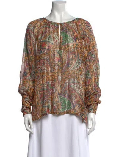 Pre-owned Mille Paisley Print Scoop Neck Blouse In Multi