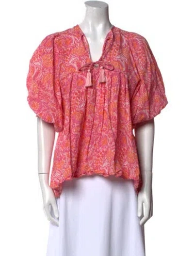 Pre-owned Mille Paisley Print V-neck Blouse In Multi