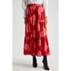Mille Paola Floral Print Tie Waist Maxi Skirt In Crimson Floral