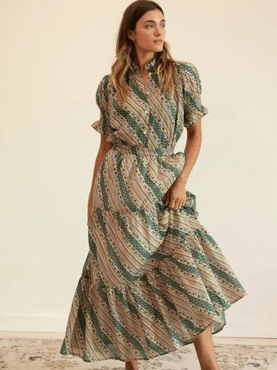 Mille Paola Midi Skirt In Rose Stripe In Green