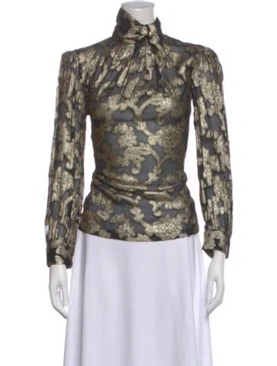 Pre-owned Mille Patterned Tie Neck Top In Multi