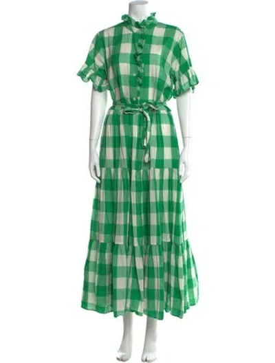 Pre-owned Mille Plaid Print Long Dress In Green