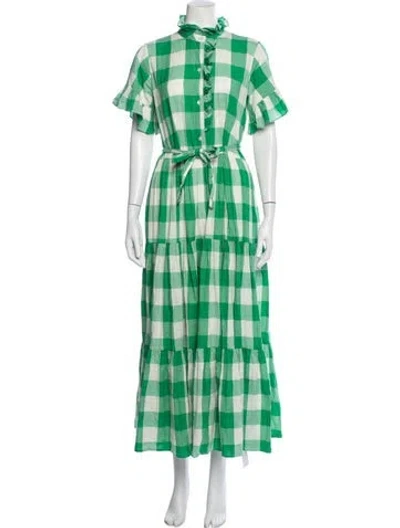 Pre-owned Mille Plaid Print Long Dress In Green